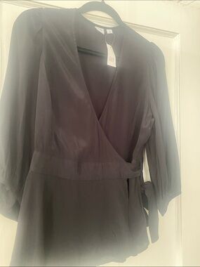 GAP Black Wrap Blouse Dress with Tie Waist
